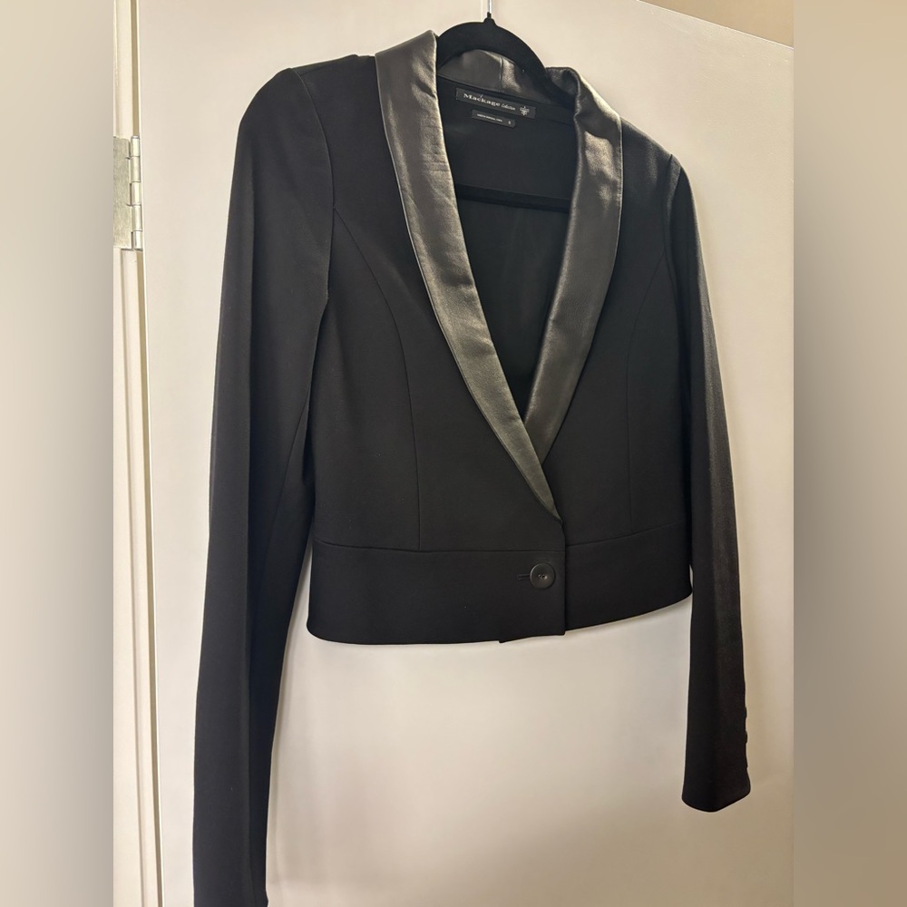 Mackage collection cropped blazer with leather peak lapels and silk size 6